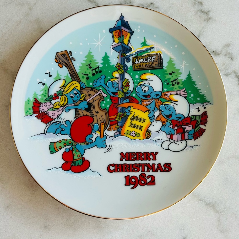 Vintage Limited Edition Smurf Plate Merry Christmas 1982, Porcelain Smurf Plate